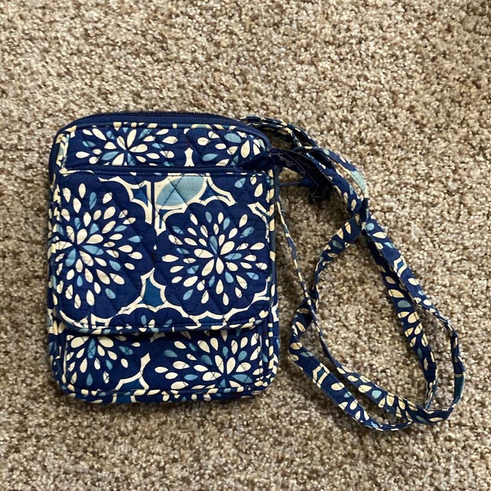 Vera Bradley Blue and White Crossbody Bag with Floral Pattern